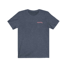 Load image into Gallery viewer, Heather Navy  Front of Tee Shirt with Pink DillieDally Logo on left chest
