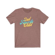 Load image into Gallery viewer, heather mauve Tee shirt with Blue and yellow wording: 2nd favorite child
