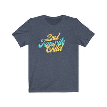 Load image into Gallery viewer, Navy Tee shirt with Blue and yellow wording: 2nd favorite child
