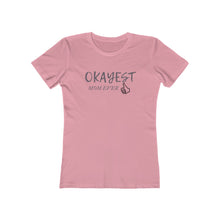 Load image into Gallery viewer, Pink  Tee shirt with grey wording: Okayest mom ever with a thumbs up
