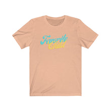 Load image into Gallery viewer, Peach Tee shirt with Blue and yellow wording: favorite child
