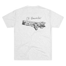 Load image into Gallery viewer, Heather White Tee Shirt with Barnacles and wording: Oh Barnacles!
