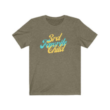 Load image into Gallery viewer, Olive green  Tee shirt with Blue and yellow wording: 3rd favorite child
