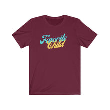 Load image into Gallery viewer, Maroon Tee shirt with Blue and yellow wording: favorite child
