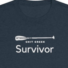 Load image into Gallery viewer, Navy Tee Shirt with a Paddle and white wording: Shit Creek Survivor
