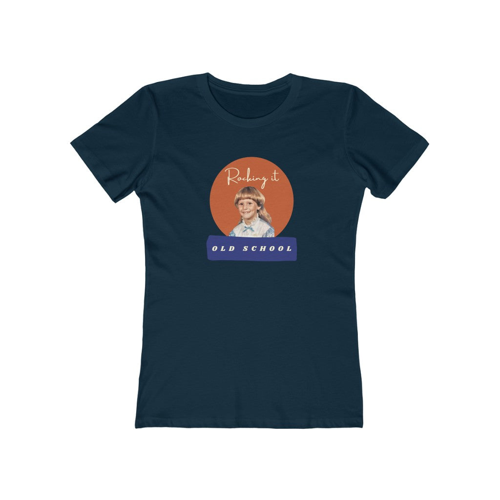 Navy  tee Shirt with picture of Vintage Little Girl, wording: Rocking it Old School