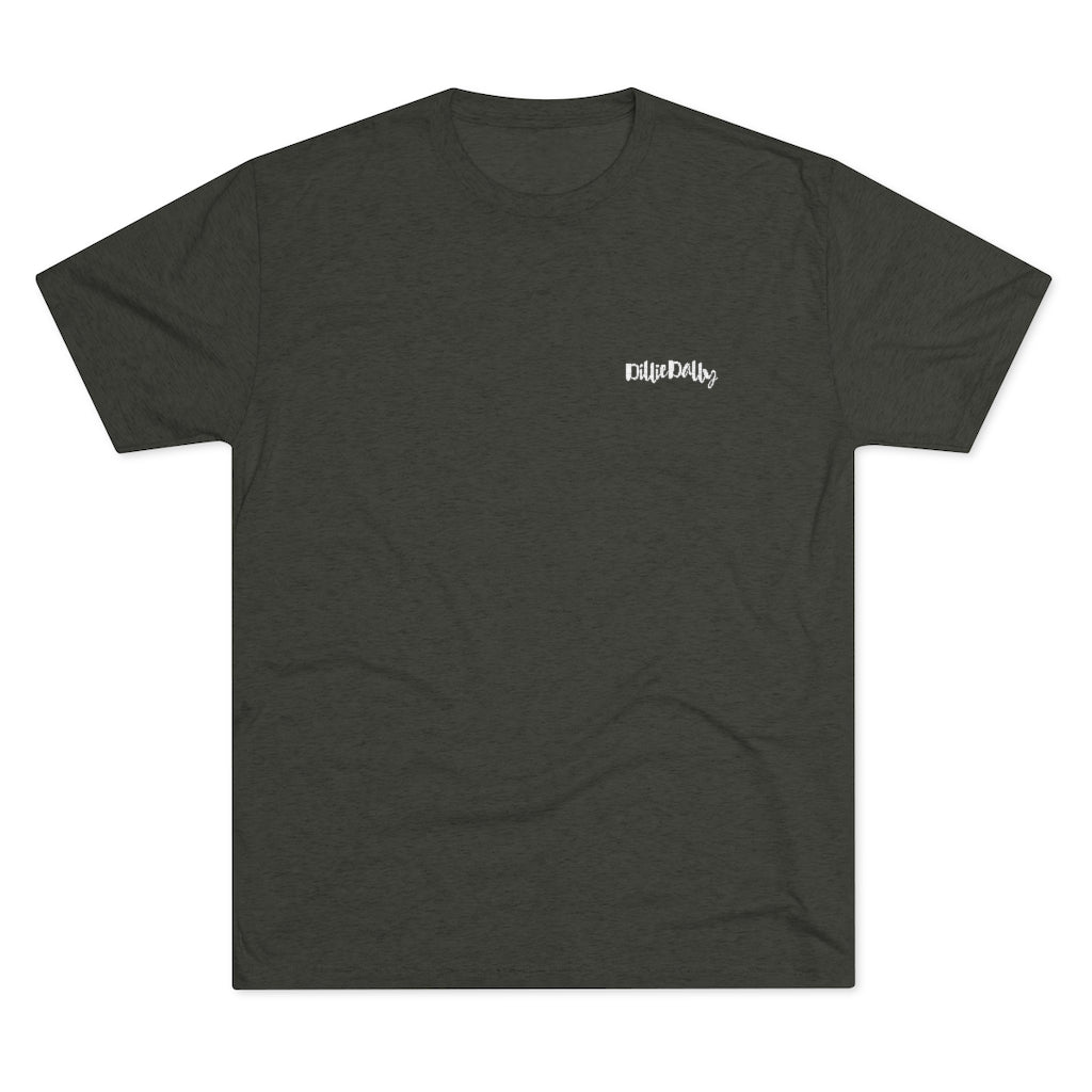 Dark Grey Front of Tee shirt with white DillieDally Logo