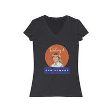 Load image into Gallery viewer, Black V Neck Tee Shirt with picture of Vintage Little Girl, wording: Rocking it Old School
