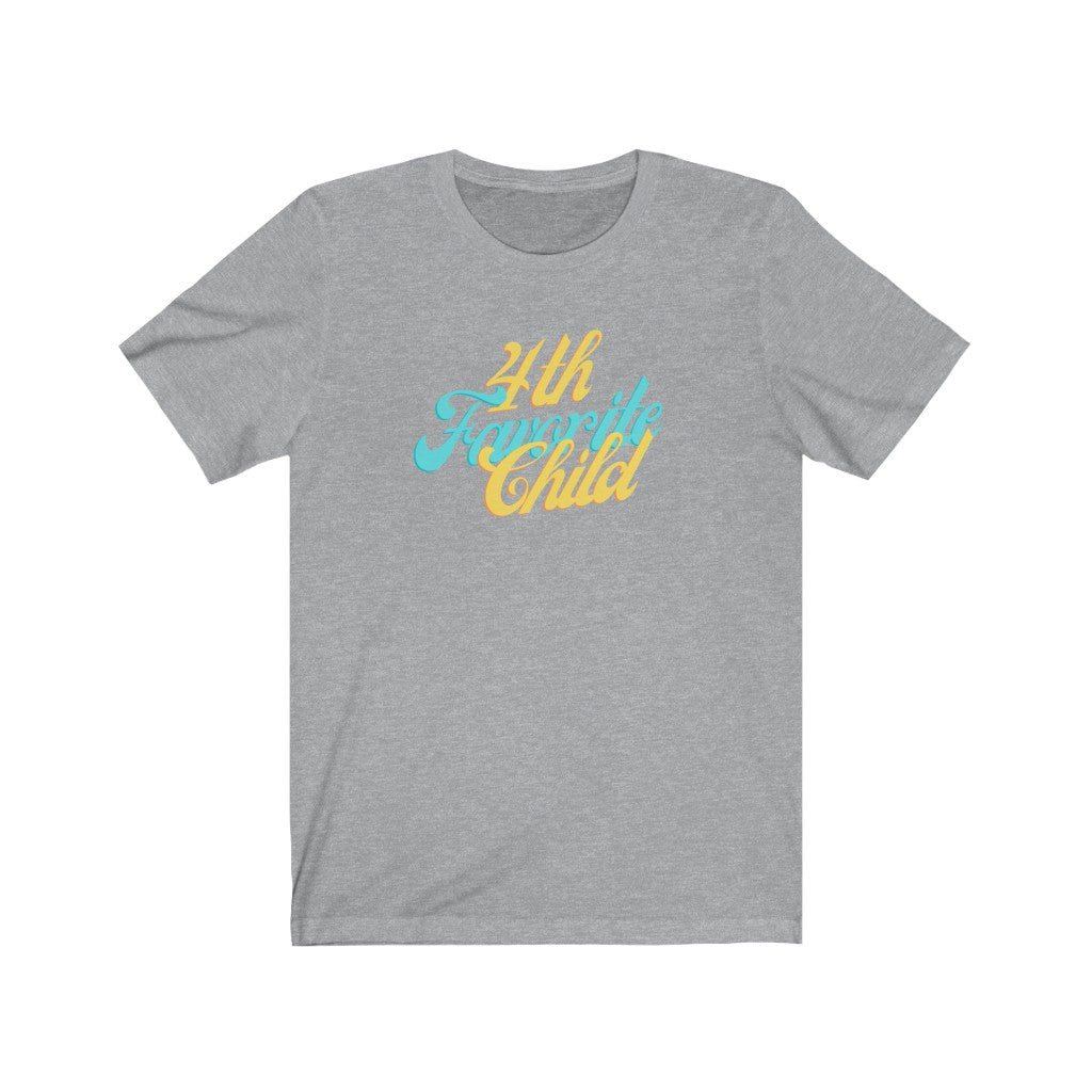 light grey Tee shirt with Blue and yellow wording: 4th favorite child