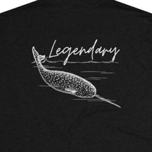 Load image into Gallery viewer, Black T Shirt with Narwhal and white wording Legendary
