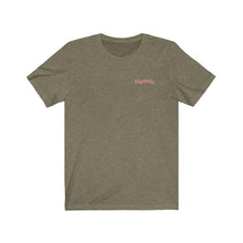 Load image into Gallery viewer, Heather Olive  Front of Tee Shirt with Pink DillieDally Logo on left chest
