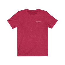 Load image into Gallery viewer, Heather Red  Front of Tee Shirt with Pink DillieDally Logo on left chest
