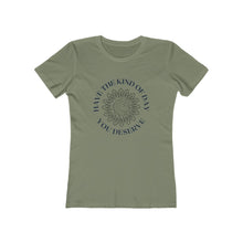 Load image into Gallery viewer, Olive Green Tee Shirt with Blue Flower and Blue Wording: Have the kind of day you deserve
