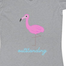 Load image into Gallery viewer, Grey Tee Shirt with  Pink Flamingo and wording: Outstanding
