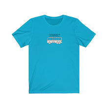 Load image into Gallery viewer, Turquoise  Tee Shirt with a Bus, DillieDally Logo and wording: Bussin&#39;
