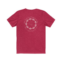 Load image into Gallery viewer, Heather Red  Back of Tee Shirt with Pink Embellishments, fist and wording: Some People Need Punched in the face, There&#39;s a good chance it&#39;s you
