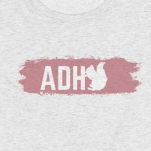 Load image into Gallery viewer, Heather white Tee shirt with Pink/white lettering :ADH and then the silhouette of a squirrel
