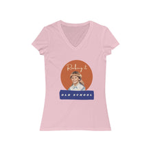 Load image into Gallery viewer, Pink V Neck Tee Shirt with picture of Vintage Little Girl, wording: Rocking it Old School
