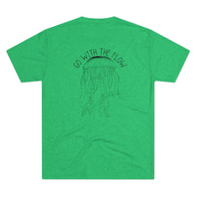 Load image into Gallery viewer, Green  Tee Shirt with Jelly Fish with wording: Go with the Flow
