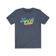 Load image into Gallery viewer, Heather Navy Tee shirt with Blue and yellow wording: favorite child
