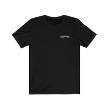 Load image into Gallery viewer, Black Front of Tee shirt with white DillieDally Logo over left chest
