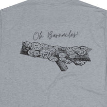 Load image into Gallery viewer, Light Grey Tee Shirt with Barnacles and wording: Oh Barnacles!
