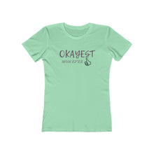 Load image into Gallery viewer, Mint Green  Tee shirt with grey wording: Okayest mom ever with a thumbs up
