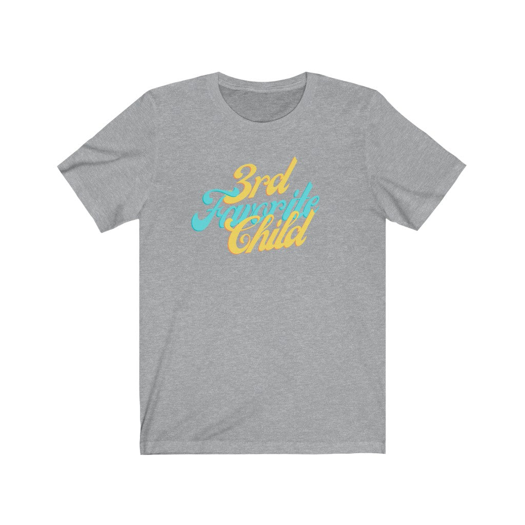 Light grey  Tee shirt with Blue and yellow wording: 3rd favorite child