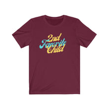 Load image into Gallery viewer, maroon Tee shirt with Blue and yellow wording: 2nd favorite child
