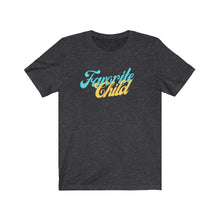 Load image into Gallery viewer, Dark Heather Grey Tee shirt with Blue and yellow wording: favorite child
