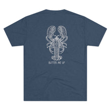 Load image into Gallery viewer, Heather Navy  Tee Shirt with Lobster and wording Butter Me UP
